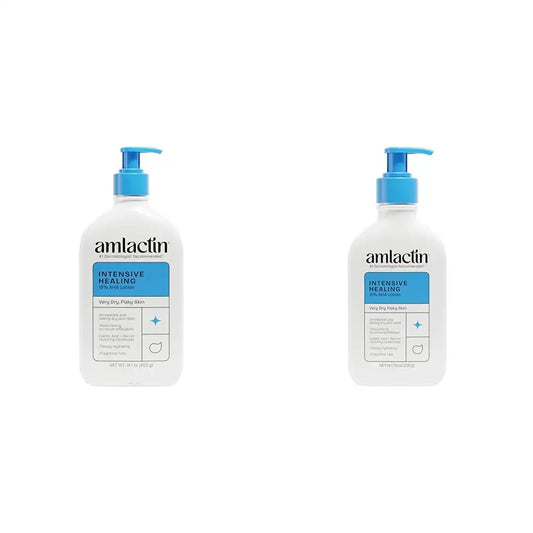 AmLactin Intensive Healing Body Lotion for Dry Skin - 14.1 oz and 7.9 oz Pump Bottles - 2-in-1 Exfoliator & Moisturizer with Ceramides & 15% Lactic Acid