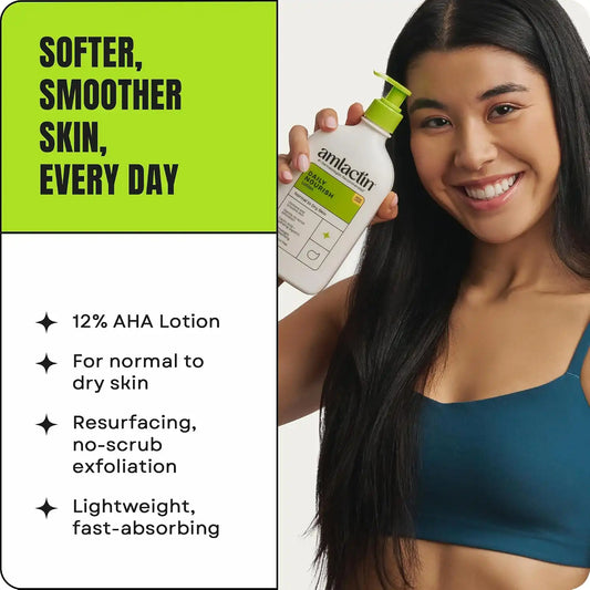 AmLactin Daily Nourish Therapeutic Body Lotion for Dry Skin - No-Scrub Exfoliator and Moisturizer 12% Lactic Acid Lotion,14.1 oz (Packaging May Vary),(Pack of 2)
