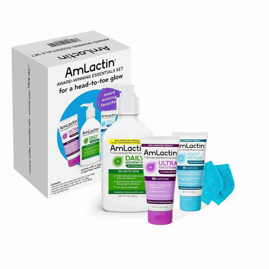 Amlactin Essentials Skin Care Set, Lactic Acid Body & Foot Care