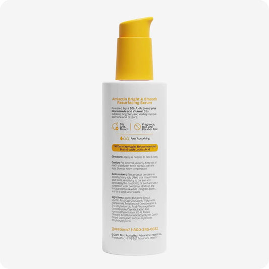 Amlactin Bright & Smooth Resurfacing Serum, Lactic Acid, 8 Ounce (Pack of 12)