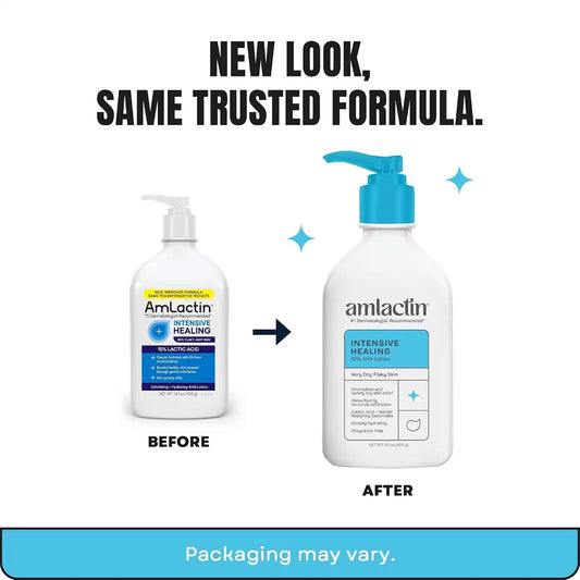 AmLactin Intensive Healing Body Lotion for Dry Skin - 14.1 oz and 7.9 oz Pump Bottles - 2-in-1 Exfoliator & Moisturizer with Ceramides & 15% Lactic Acid